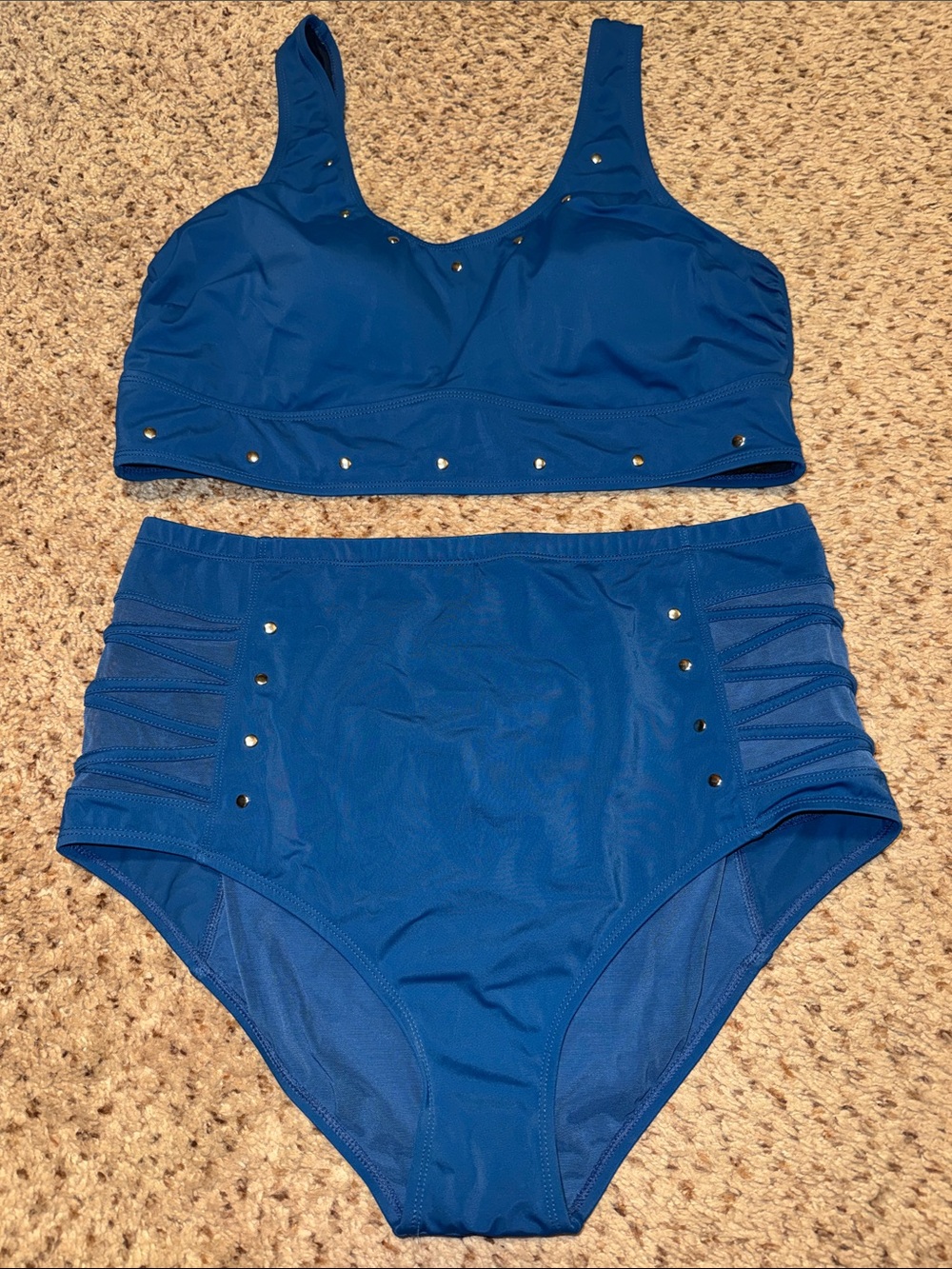 torrid Blue High-Waist Two-Piece Swimsuit with Stud Accents